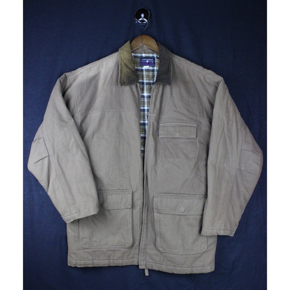 Coleman Tan Canvas Barn Jacket Flannel Lined Corduroy Collar XL Utility Coat